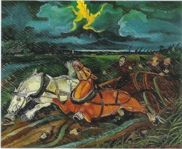  caballos Pintura - antonio ligabue caballos con tormenta